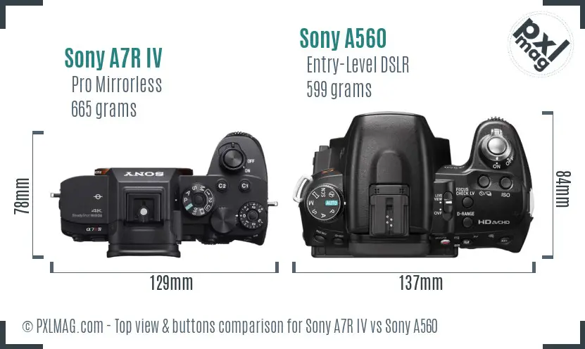 Sony A7R IV vs Sony A560 top view buttons comparison