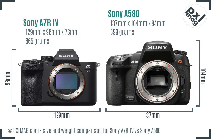 Sony A7R IV vs Sony A580 size comparison