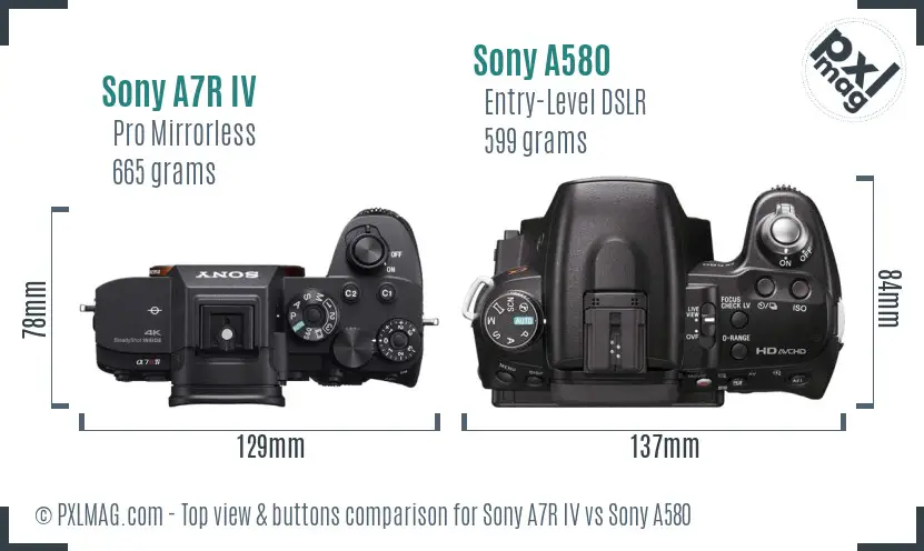 Sony A7R IV vs Sony A580 top view buttons comparison