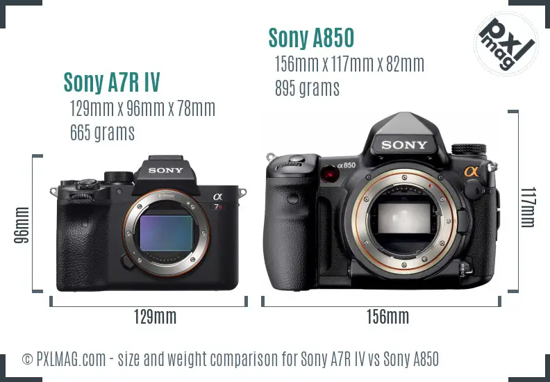 Sony A7R IV vs Sony A850 size comparison