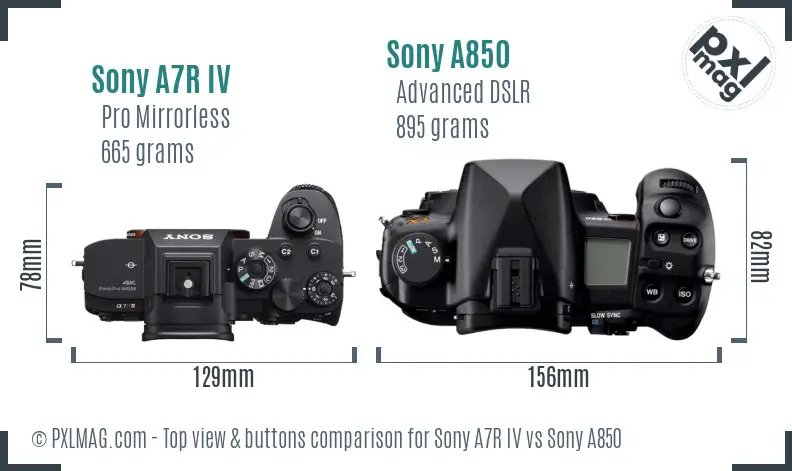 Sony A7R IV vs Sony A850 top view buttons comparison