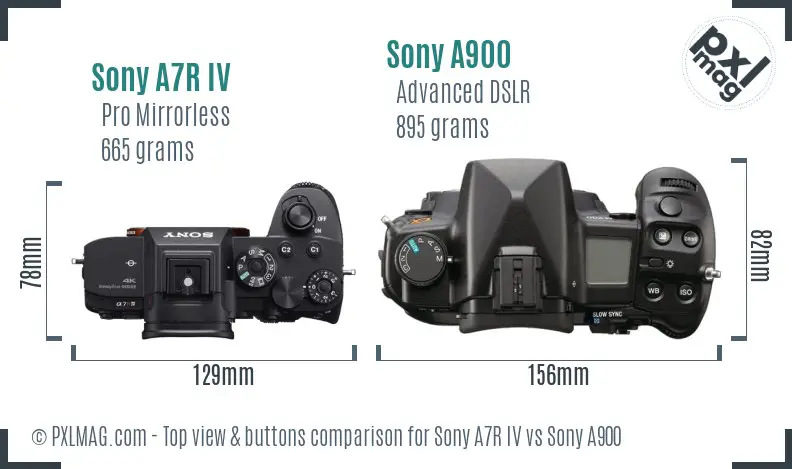 Sony A7R IV vs Sony A900 top view buttons comparison