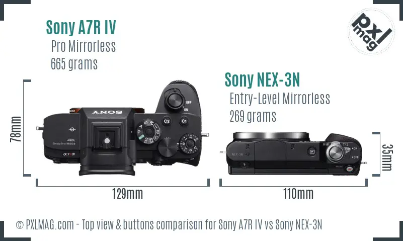 Sony A7R IV vs Sony NEX-3N top view buttons comparison
