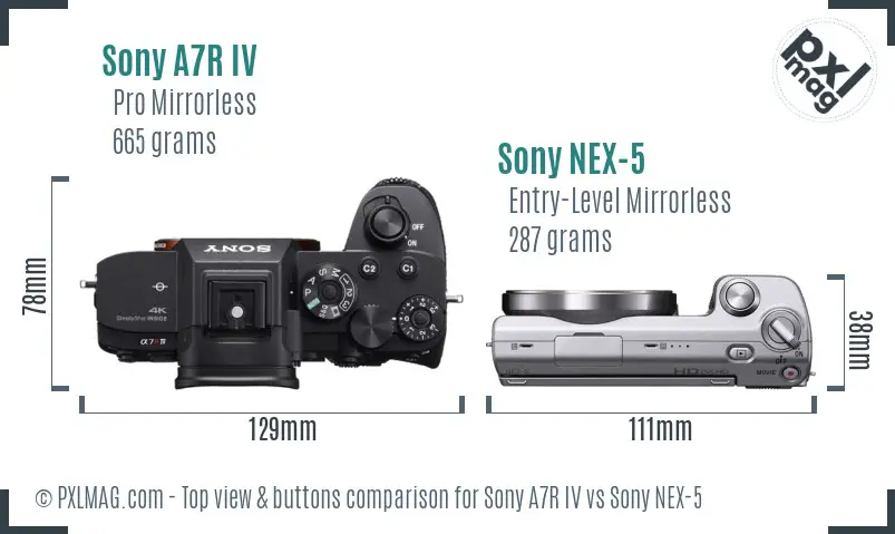 Sony A7R IV vs Sony NEX-5 top view buttons comparison