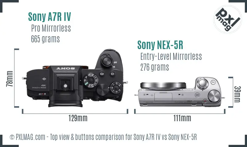 Sony A7R IV vs Sony NEX-5R top view buttons comparison