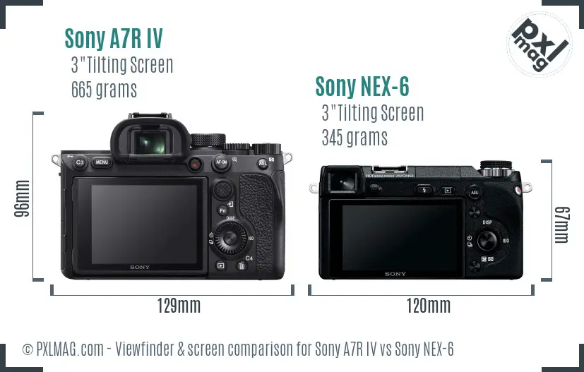 Sony A7R IV vs Sony NEX-6 Screen and Viewfinder comparison