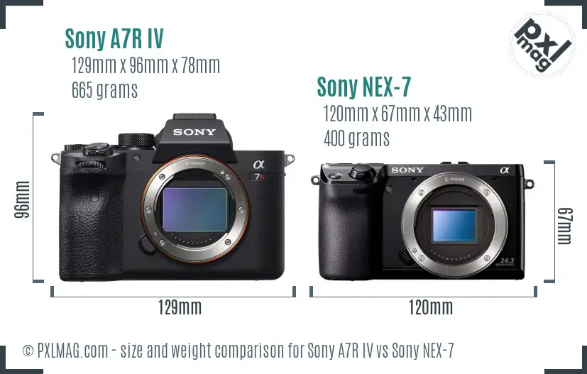 Sony A7R IV vs Sony NEX-7 size comparison