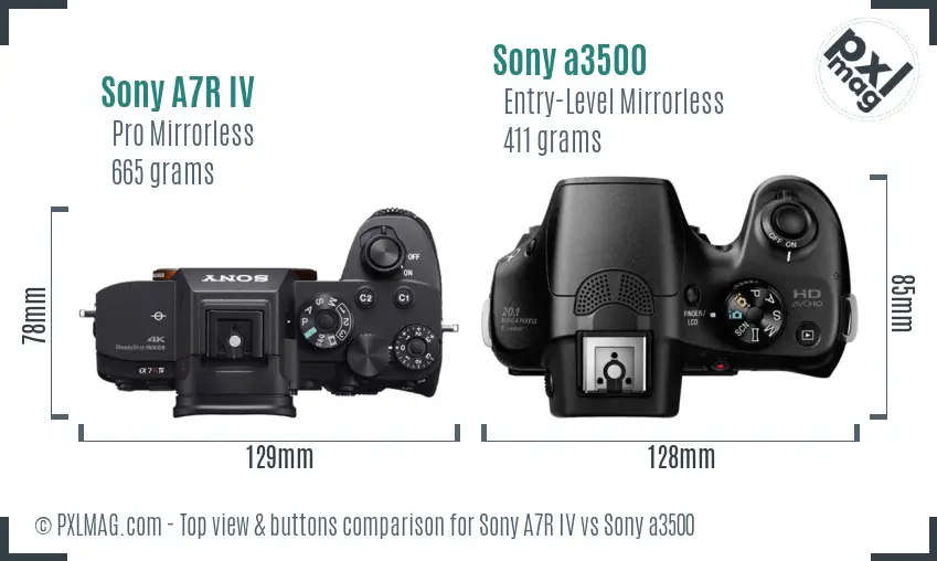 Sony A7R IV vs Sony a3500 top view buttons comparison Sony A7R IV vs Sony a3500 top view buttons comparison