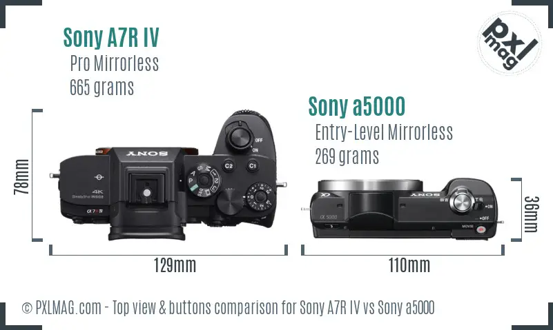 Sony A7R IV vs Sony a5000 top view buttons comparison