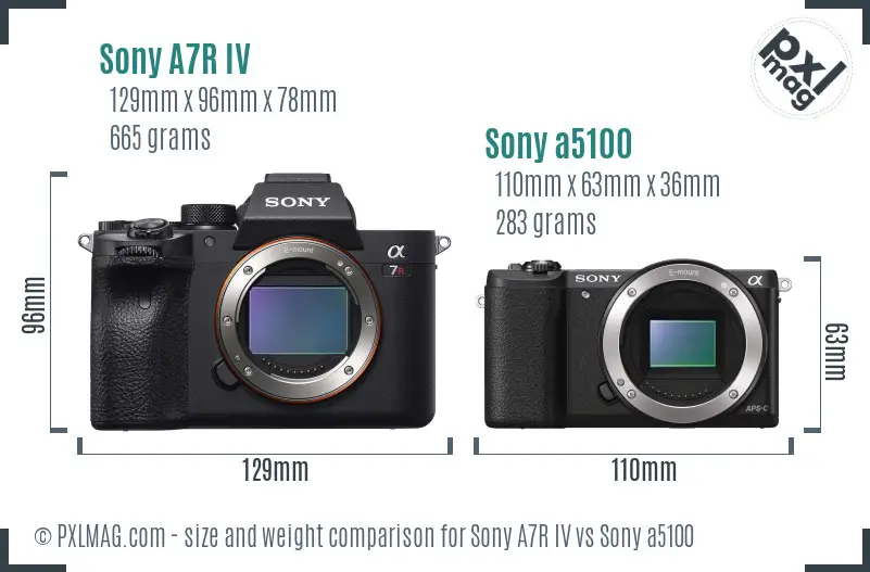 Sony A7R IV vs Sony a5100 size comparison