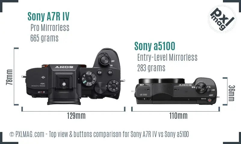 Sony A7R IV vs Sony a5100 top view buttons comparison