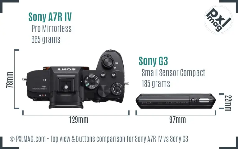 Sony A7R IV vs Sony G3 top view buttons comparison