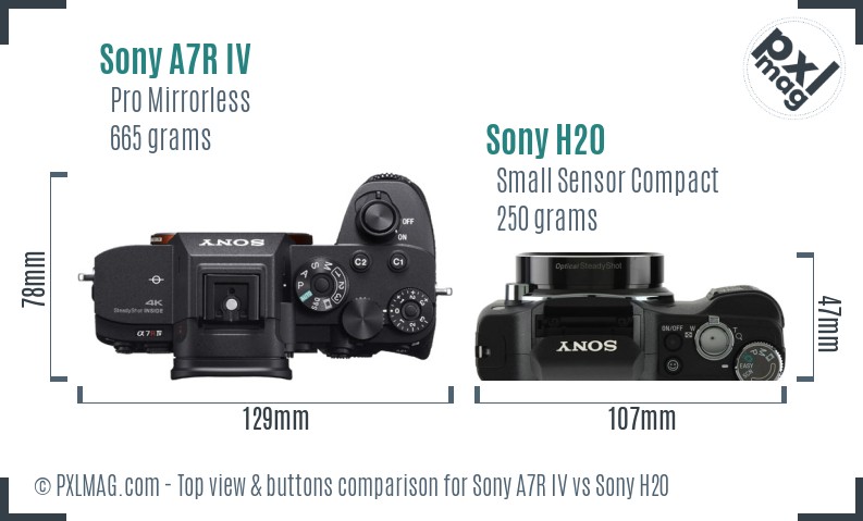 Sony A7R IV vs Sony H20 top view buttons comparison
