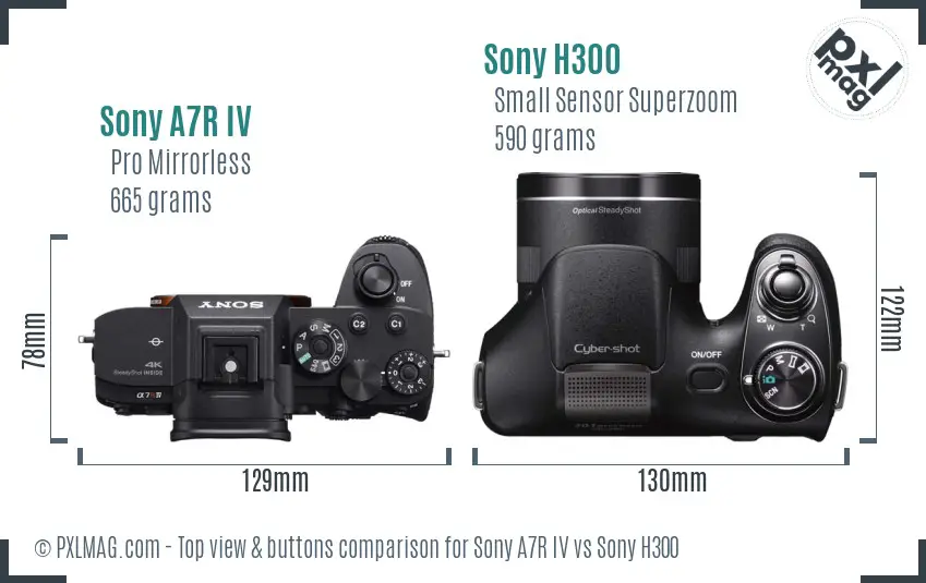 Sony A7R IV vs Sony H300 top view buttons comparison