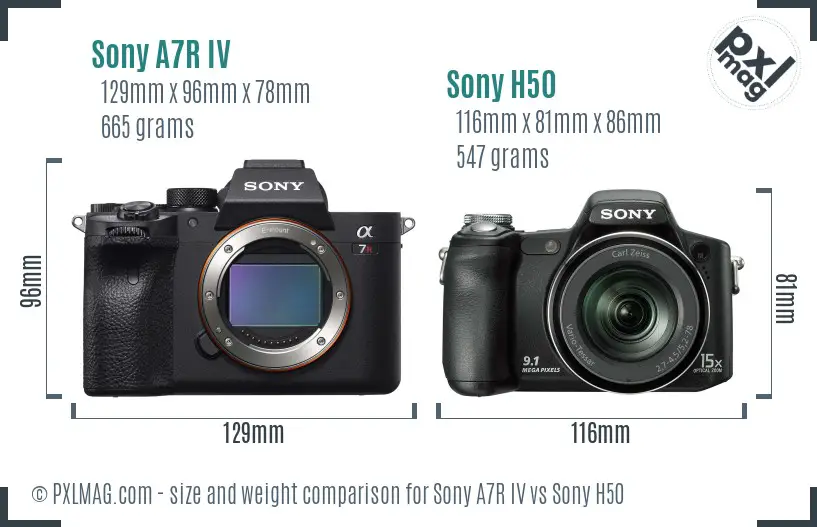 Sony A7R IV vs Sony H50 size comparison