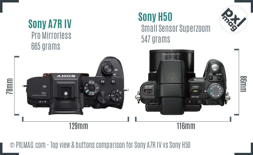 Sony A7R IV vs Sony H50 top view buttons comparison