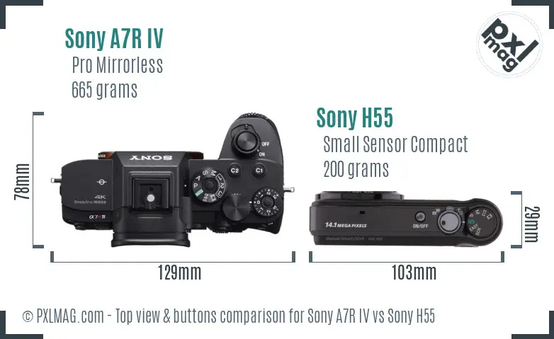 Sony A7R IV vs Sony H55 top view buttons comparison