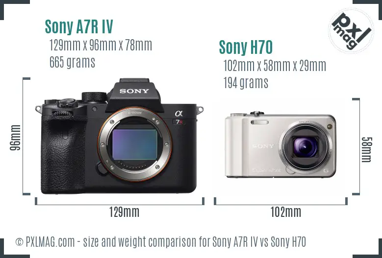Sony A7R IV vs Sony H70 size comparison