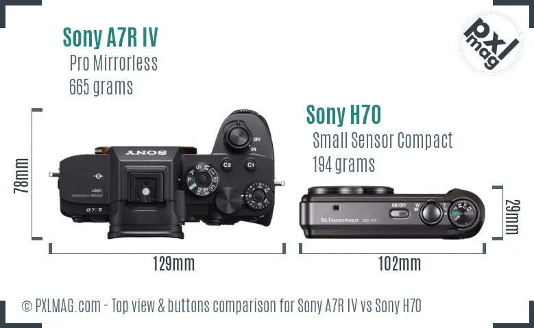 Sony A7R IV vs Sony H70 top view buttons comparison