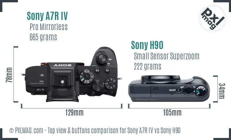 Sony A7R IV vs Sony H90 top view buttons comparison