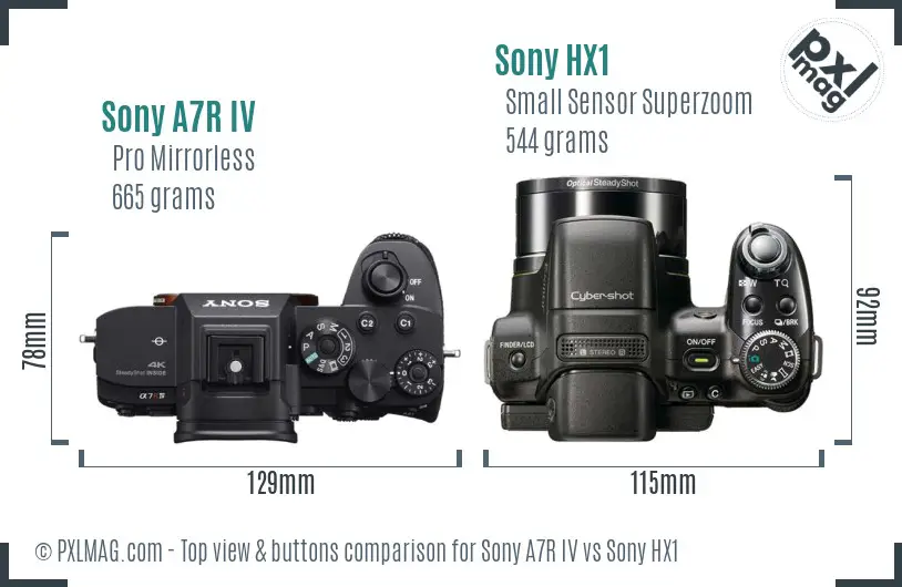 Sony A7R IV vs Sony HX1 top view buttons comparison