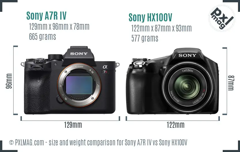 Sony A7R IV vs Sony HX100V size comparison