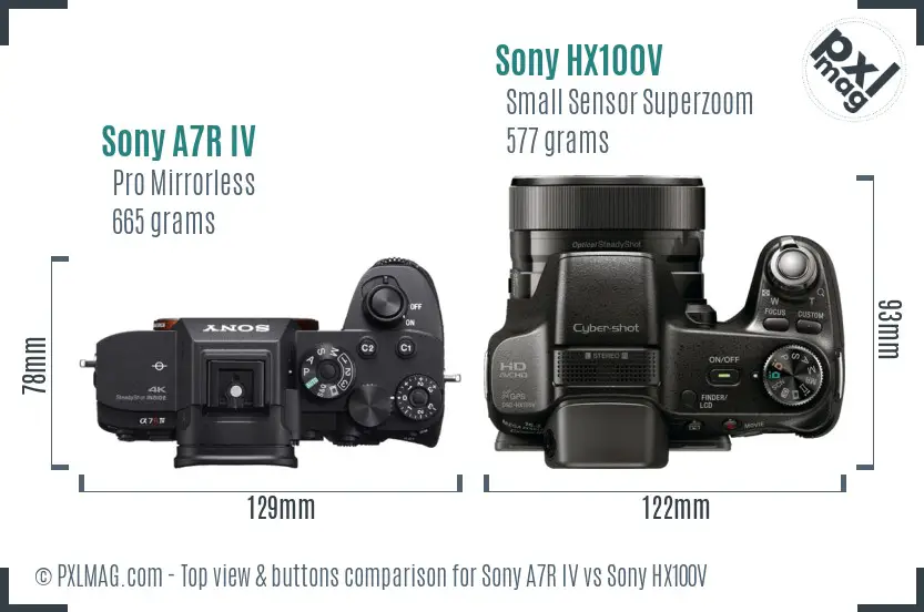 Sony A7R IV vs Sony HX100V top view buttons comparison