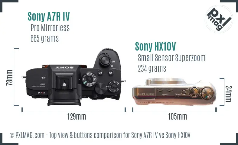 Sony A7R IV vs Sony HX10V top view buttons comparison