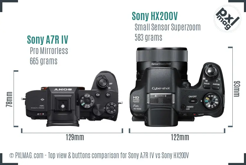 Sony A7R IV vs Sony HX200V top view buttons comparison