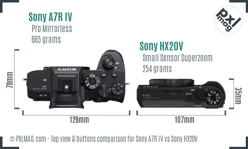 Sony A7R IV vs Sony HX20V top view buttons comparison