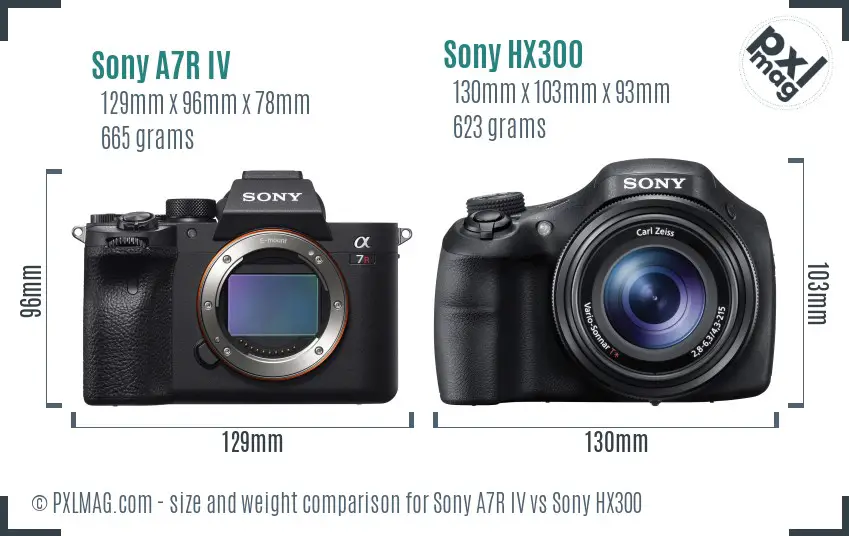 Sony A7R IV vs Sony HX300 size comparison