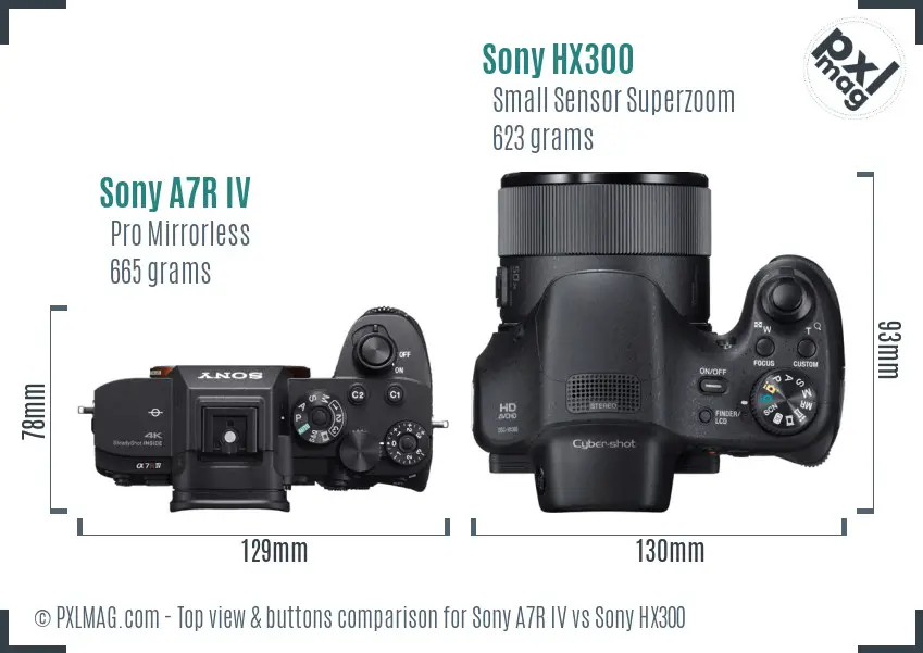 Sony A7R IV vs Sony HX300 top view buttons comparison