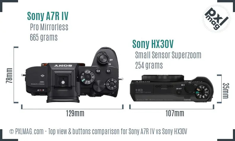 Sony A7R IV vs Sony HX30V top view buttons comparison
