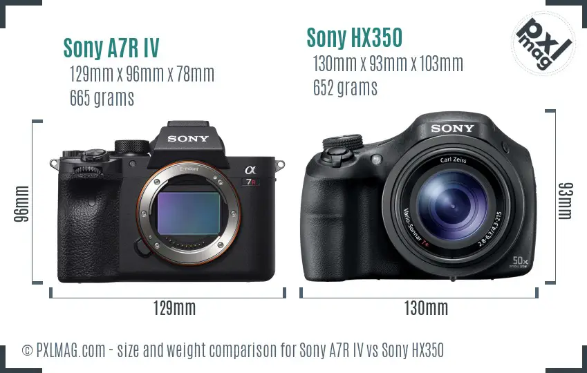 Sony A7R IV vs Sony HX350 size comparison