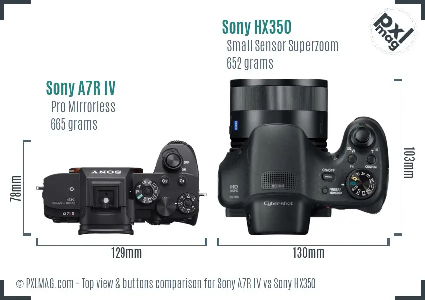 Sony A7R IV vs Sony HX350 top view buttons comparison