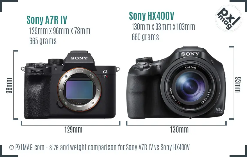 Sony A7R IV vs Sony HX400V size comparison
