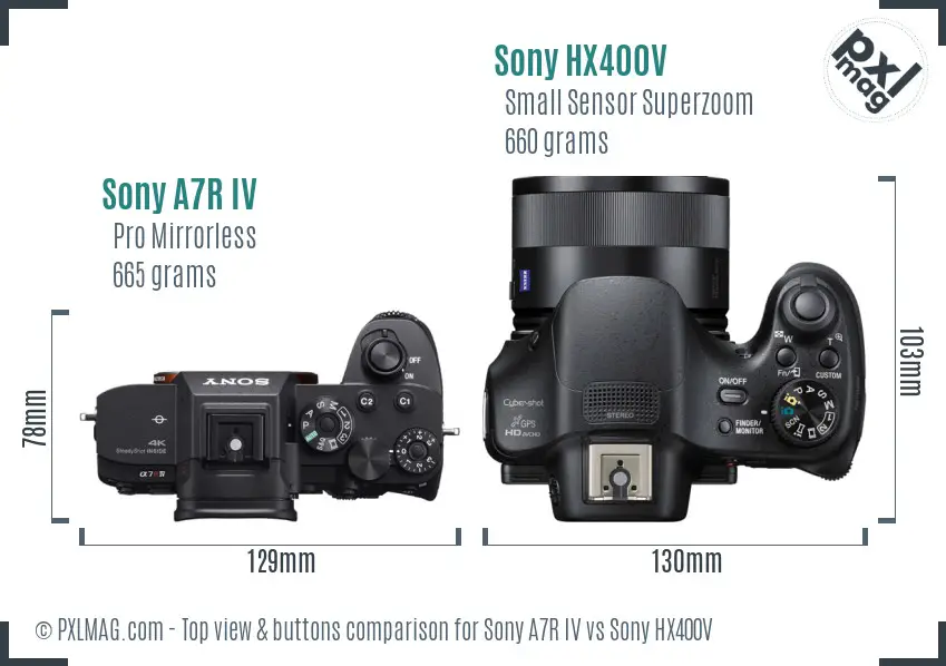 Sony A7R IV vs Sony HX400V top view buttons comparison