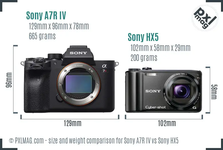 Sony A7R IV vs Sony HX5 size comparison
