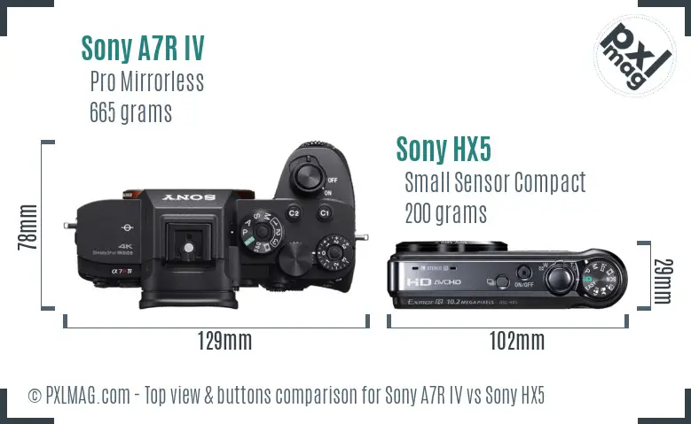 Sony A7R IV vs Sony HX5 top view buttons comparison