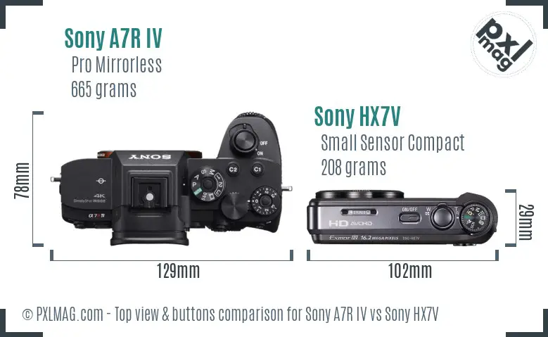 Sony A7R IV vs Sony HX7V top view buttons comparison