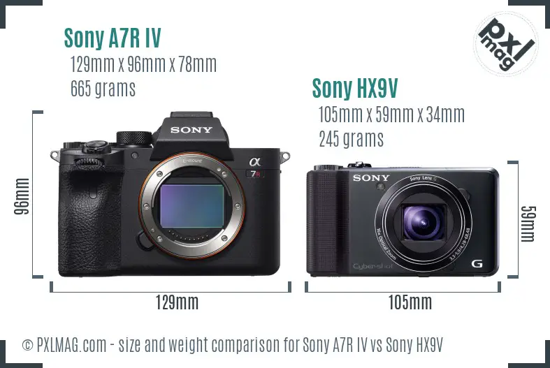 Sony A7R IV vs Sony HX9V size comparison