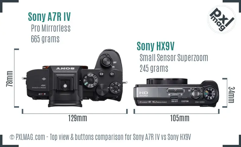 Sony A7R IV vs Sony HX9V top view buttons comparison