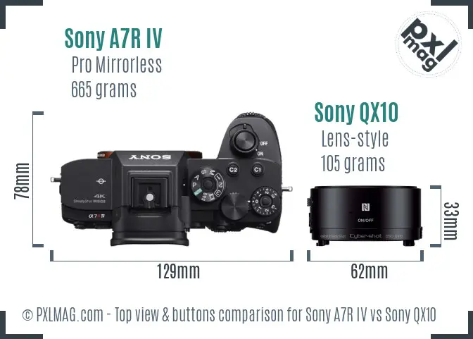 Sony A7R IV vs Sony QX10 top view buttons comparison