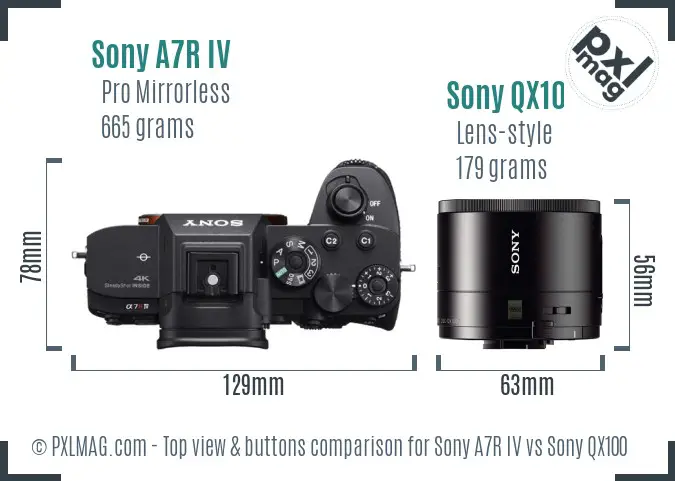 Sony A7R IV vs Sony QX100 top view buttons comparison