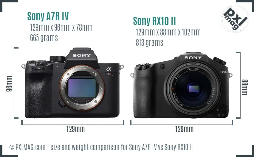 Sony A7R IV vs Sony RX10 II size comparison
