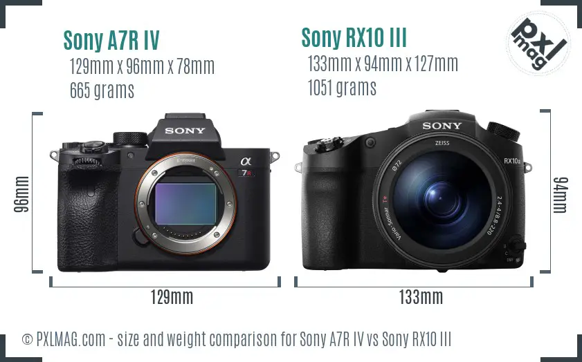 Sony A7R IV vs Sony RX10 III size comparison