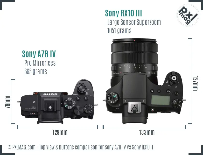 Sony A7R IV vs Sony RX10 III top view buttons comparison
