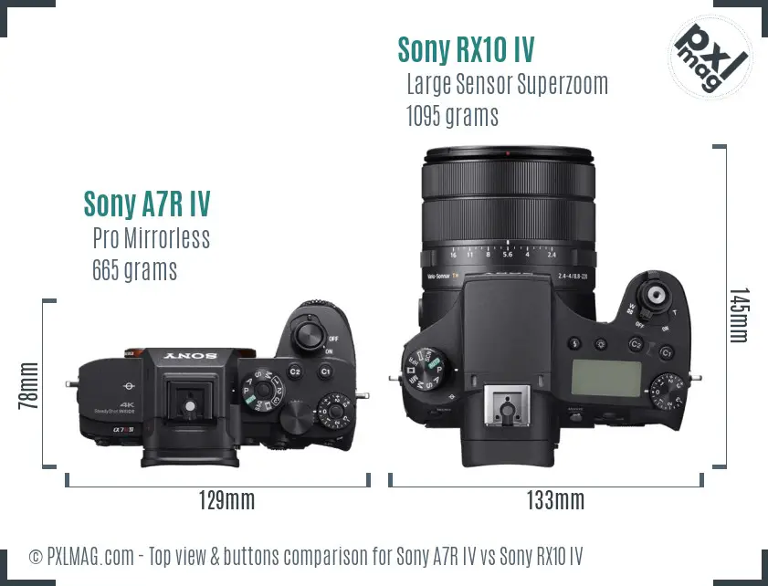Sony A7R IV vs Sony RX10 IV top view buttons comparison