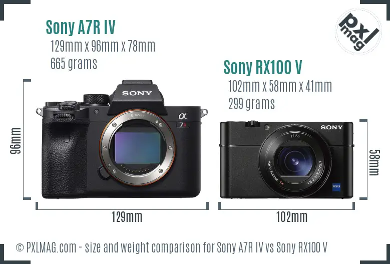 Sony A7R IV vs Sony RX100 V size comparison