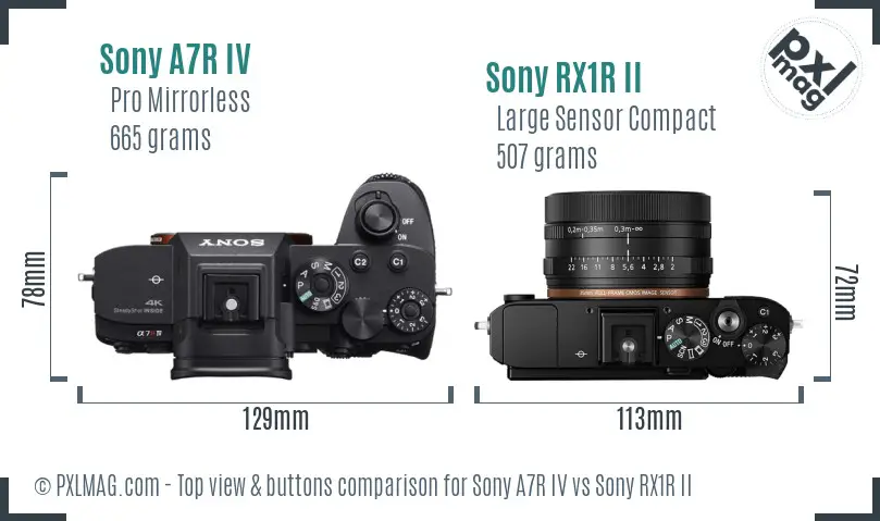 Sony A7R IV vs Sony RX1R II top view buttons comparison